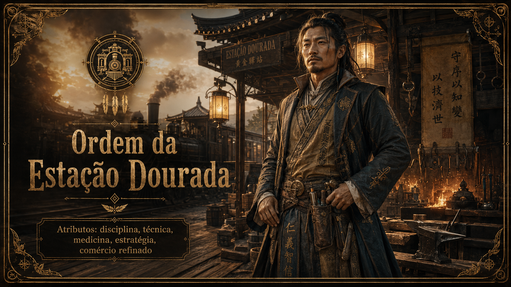 Estação de trem refinada com influência oriental e lanternas